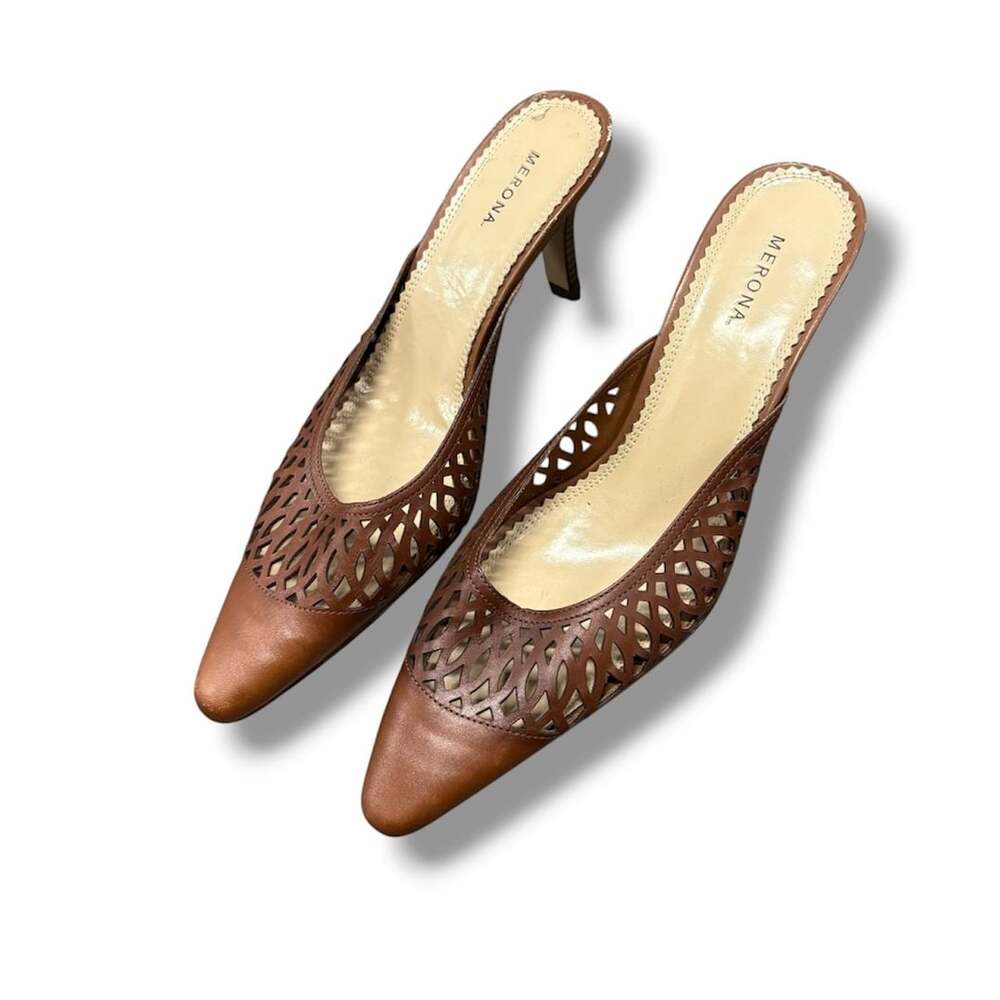 Brown Cutout Leather Mules Size 9